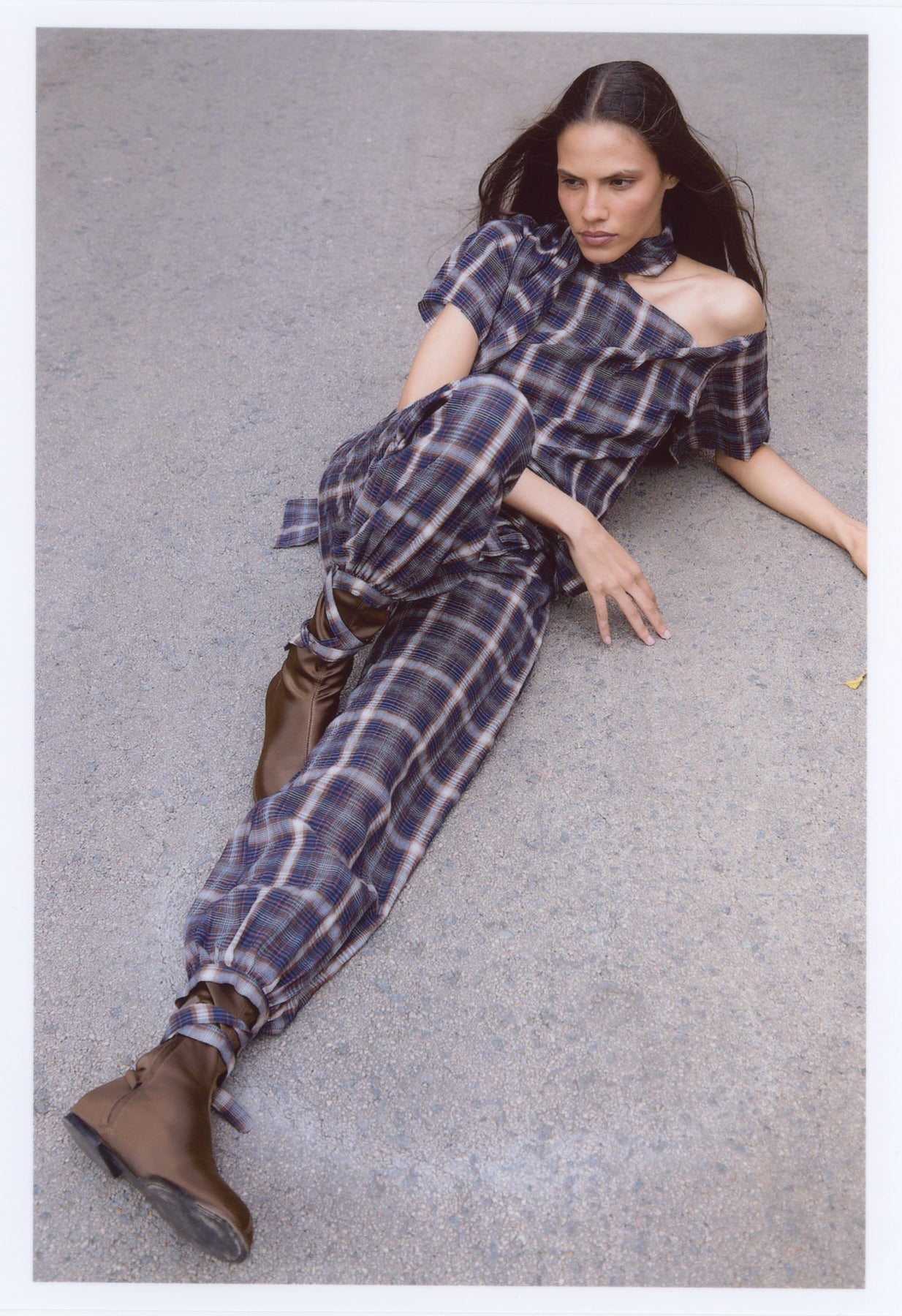CHECKED SCARF TOP