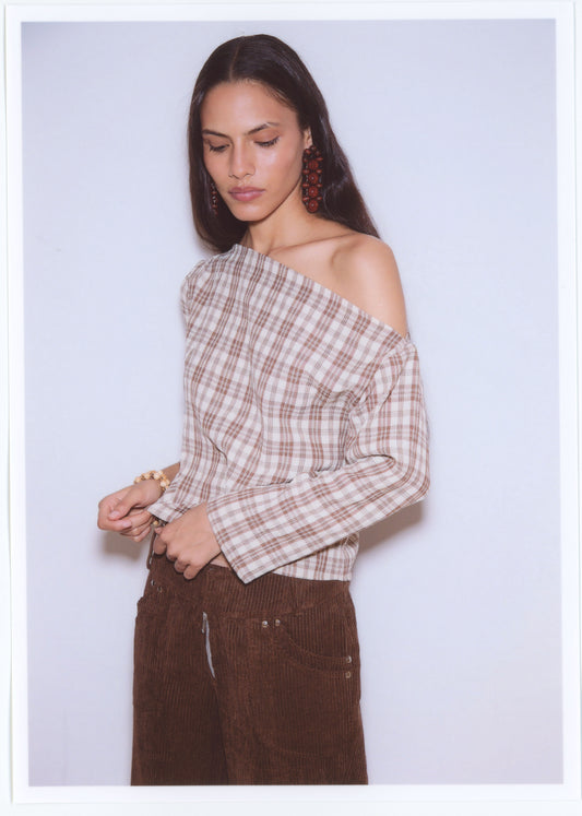 BROWN CHECKED CHEMISE