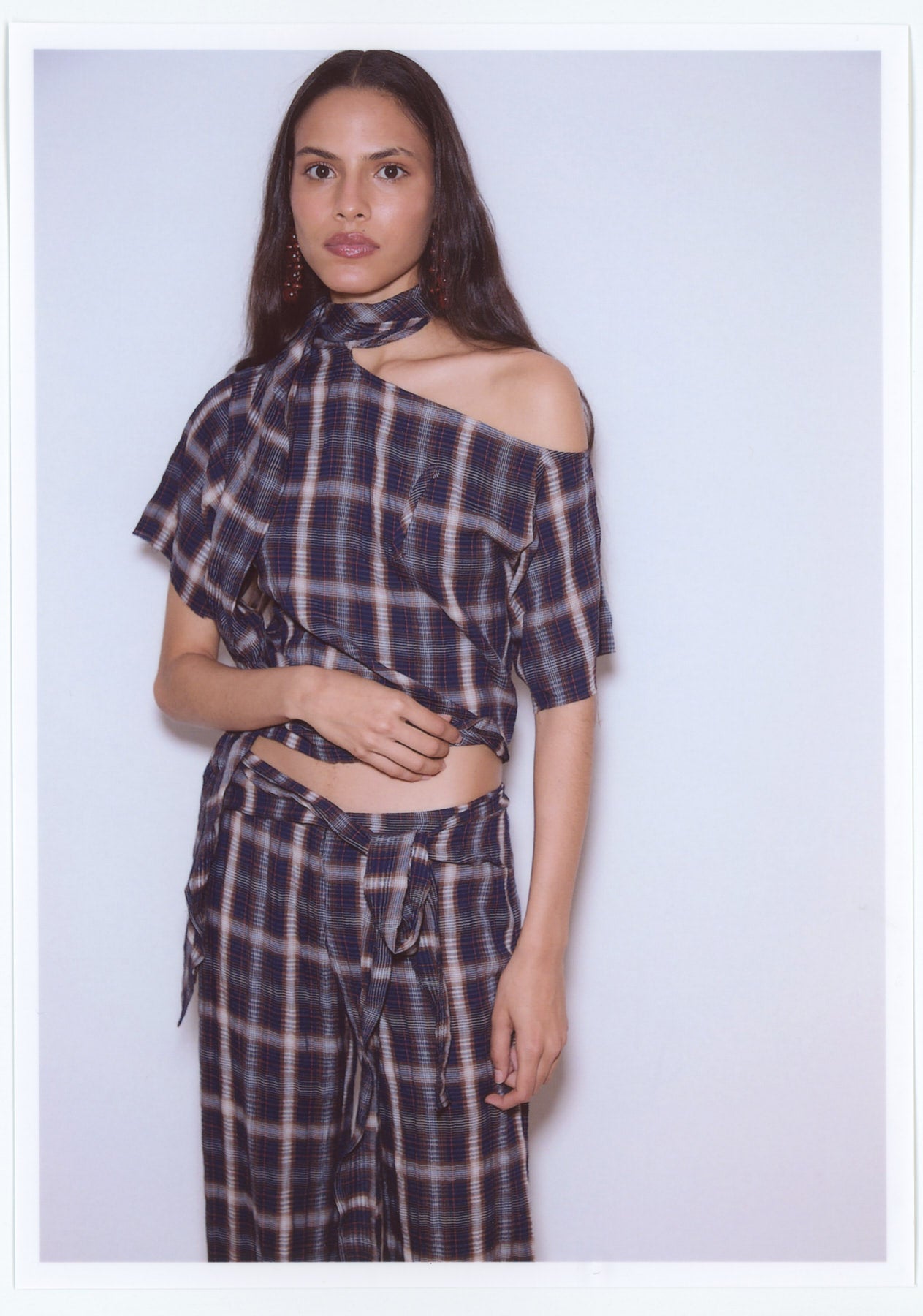 CHECKED SCARF TOP