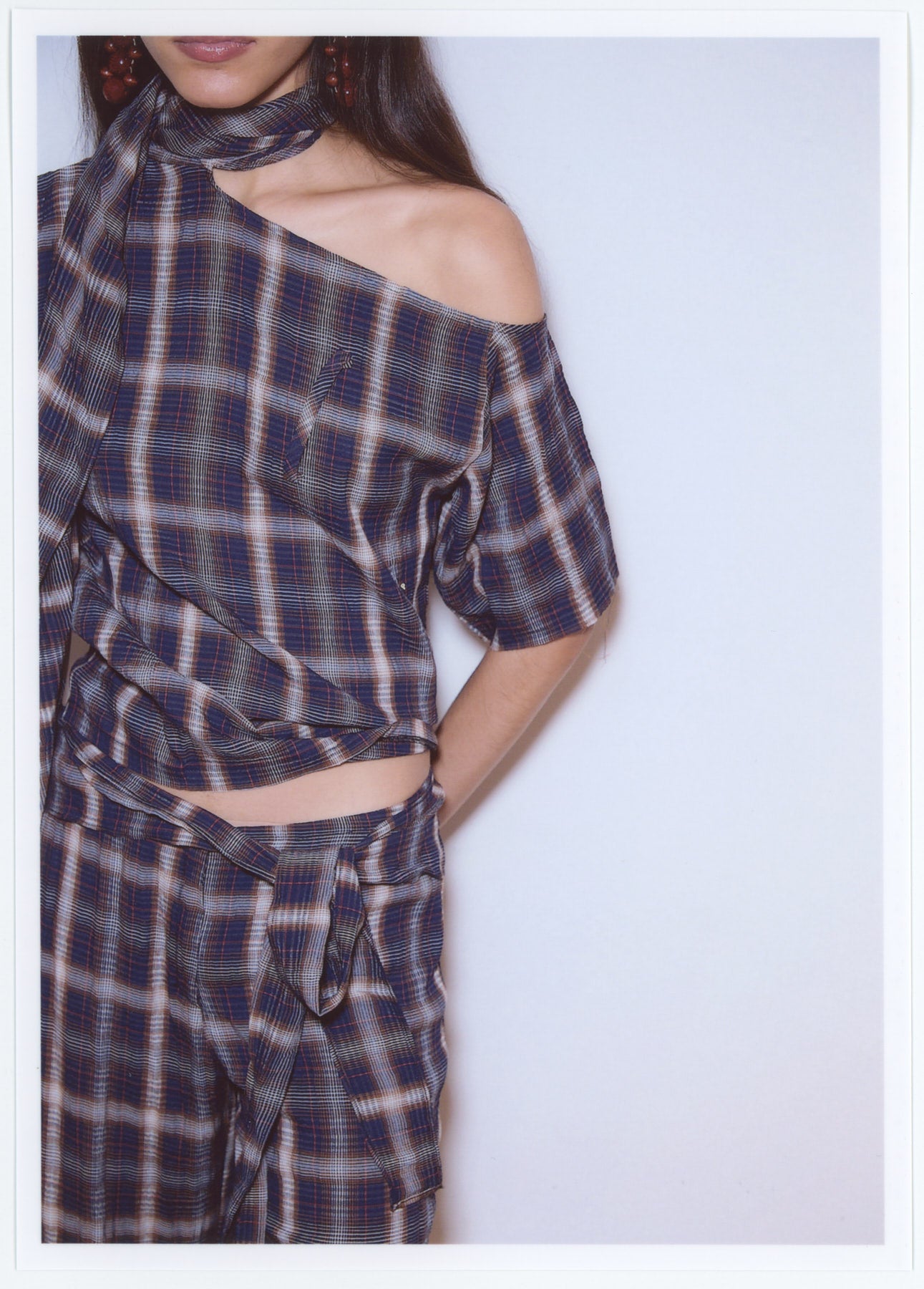 CHECKED SCARF TOP