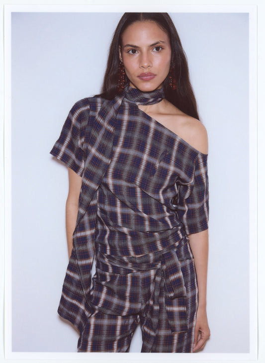 CHECKED SCARF TOP