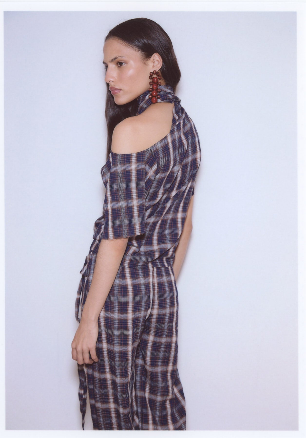 CHECKED SCARF TOP